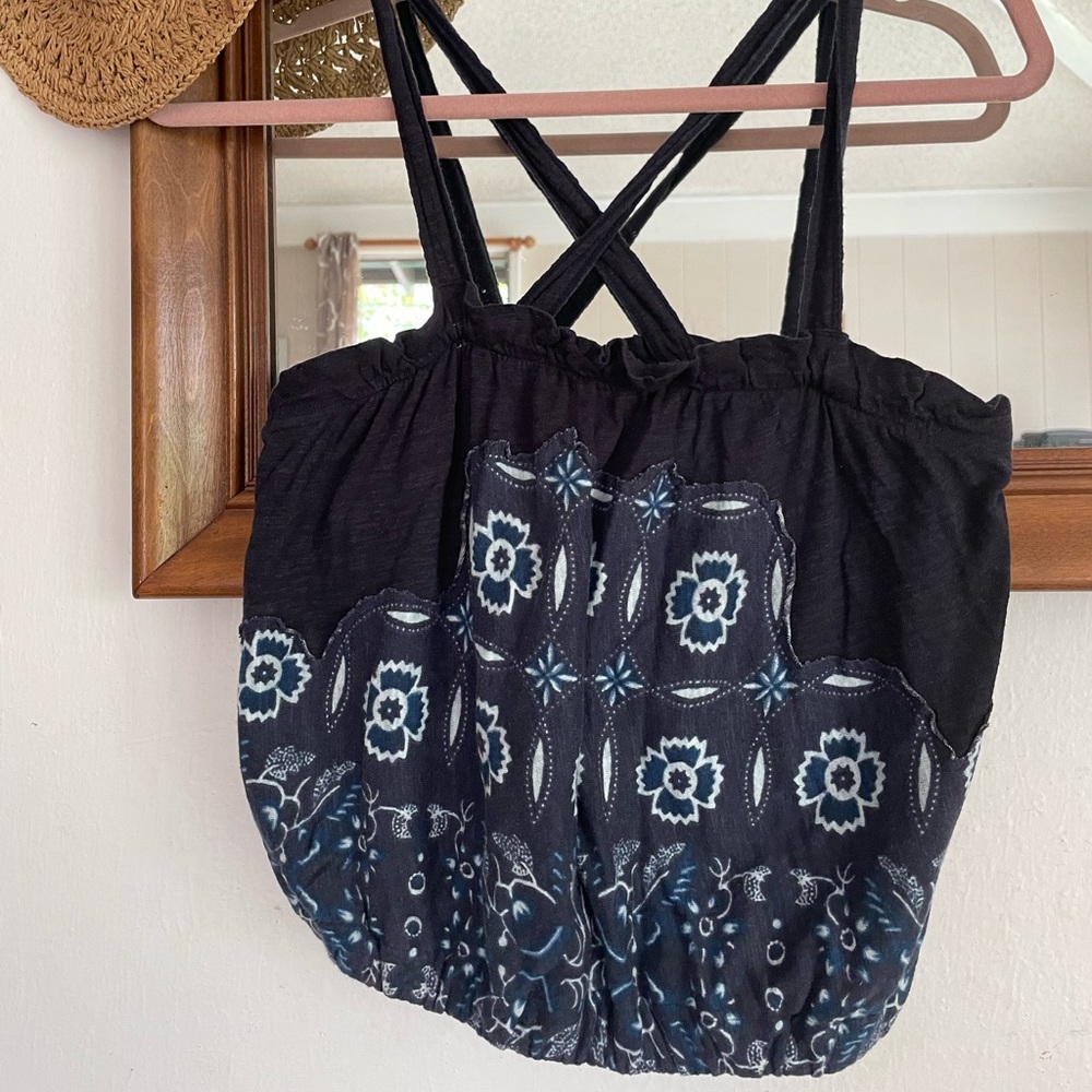 Cute FREE PEOPLE Boho Stitch Print Strap Tube Crop Top